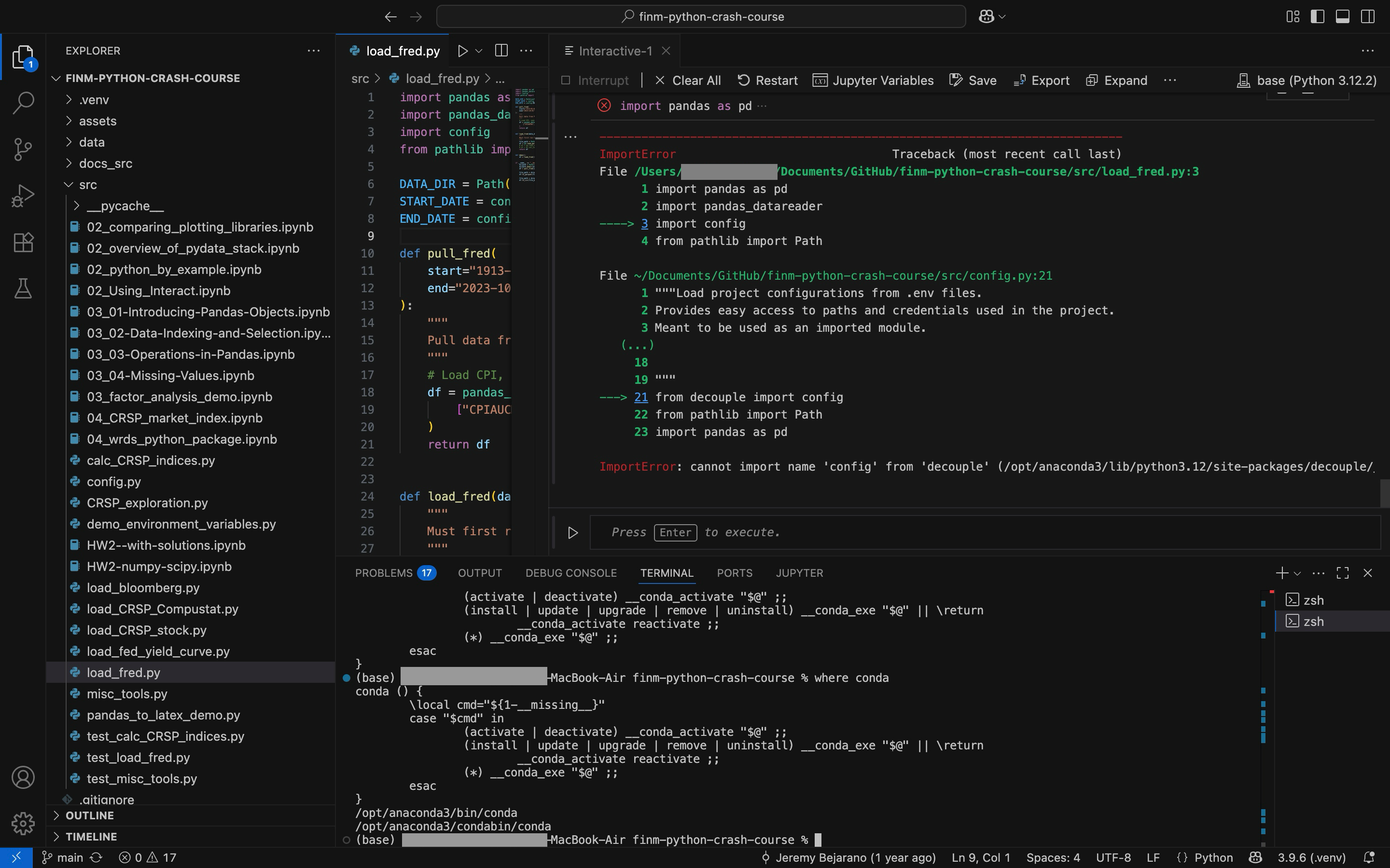 Can't import decouple error in Jupyter